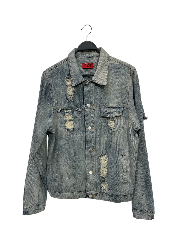 Lightweight men jackets made from recycled nylon for eco - friendly travel424(FourTwoFour)/Denim Jkt/Denim/BLU/DISTRESSED TRUCKER JACKET Lightweight men jackets made from recycled nylon for eco - friendly travel424(FourTwoFour)/Denim Jkt/Denim/BLU/DISTRESSED TRUCKER JACKET