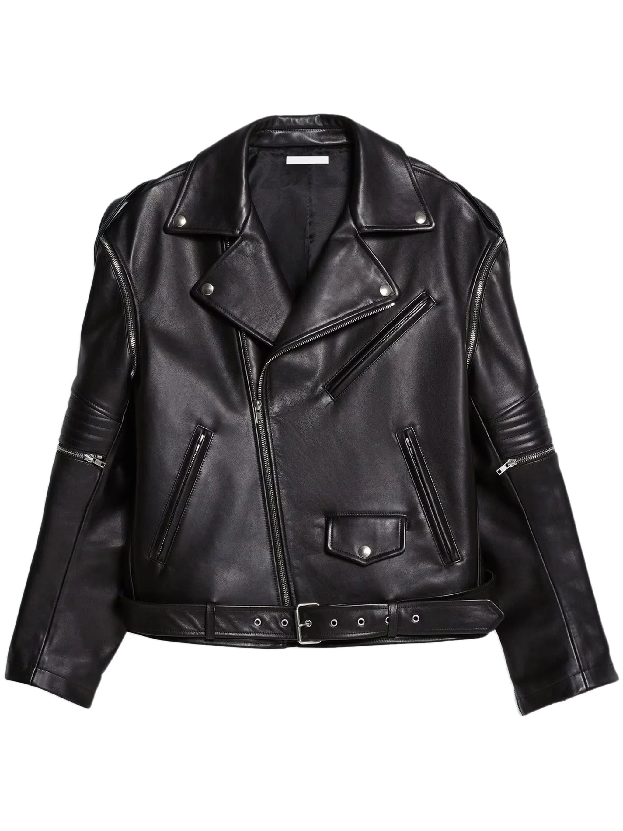 Bomber men jackets with ribbed cuffs for a classic 80s styleBelted Leather Biker Jacket