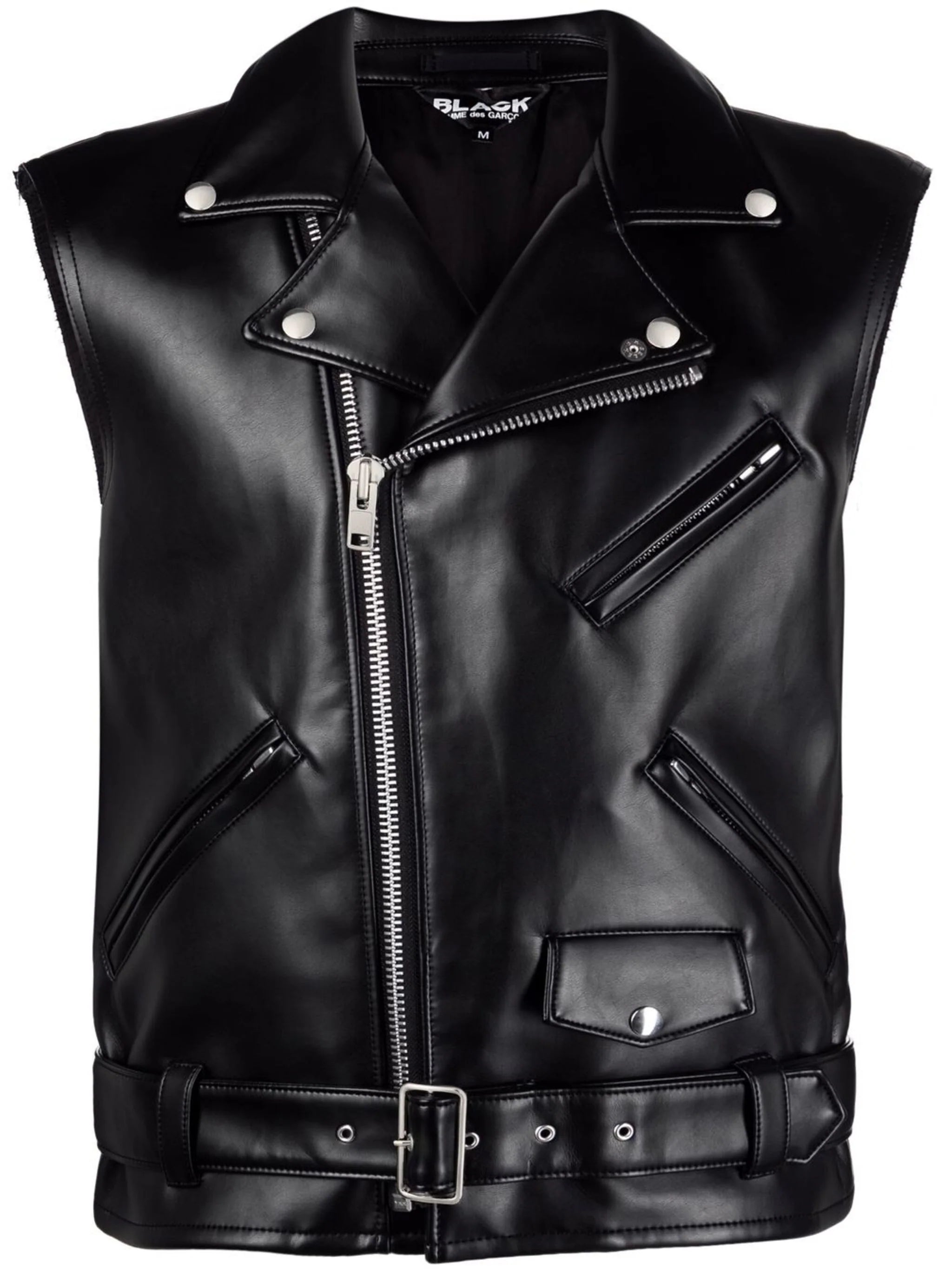 Lightweight men jackets made from recycled nylon for eco - friendly travelBelted Sleeveless Biker Jacket