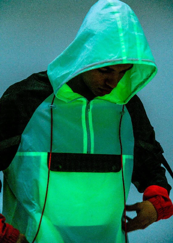 Men jackets with a built - in hood that can be stowed away when not in useBlank State Men's Glow in the Dark Anorak in White Men jackets with a built - in hood that can be stowed away when not in useBlank State Men's Glow in the Dark Anorak in White