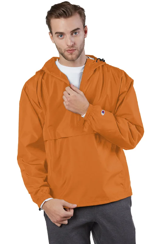 Lightweight men jackets made from recycled nylon for eco - friendly travelChampion Mens Packable Wind & Water Resistant Anorak 1/4 Zip Hooded Jacket - Orange Lightweight men jackets made from recycled nylon for eco - friendly travelChampion Mens Packable Wind & Water Resistant Anorak 1/4 Zip Hooded Jacket - Orange