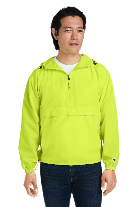 Windbreaker men jackets with UV protection for outdoor activitiesChampion Mens Packable Wind & Water Resistant Anorak 1/4 Zip Hooded Jacket - Safety Green Windbreaker men jackets with UV protection for outdoor activitiesChampion Mens Packable Wind & Water Resistant Anorak 1/4 Zip Hooded Jacket - Safety Green
