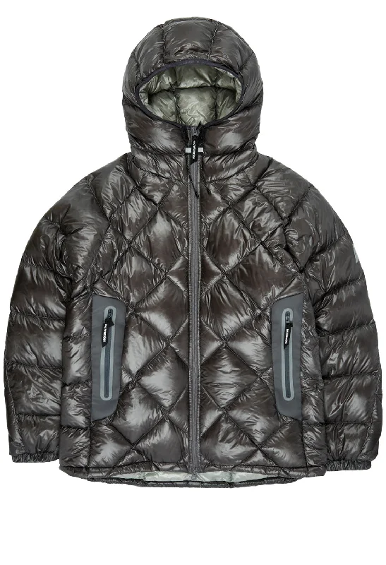Men jackets with a built - in hood that can be stowed away when not in useand Wander Diamond Stitch Down Hoodie - Gray Men jackets with a built - in hood that can be stowed away when not in useand Wander Diamond Stitch Down Hoodie - Gray