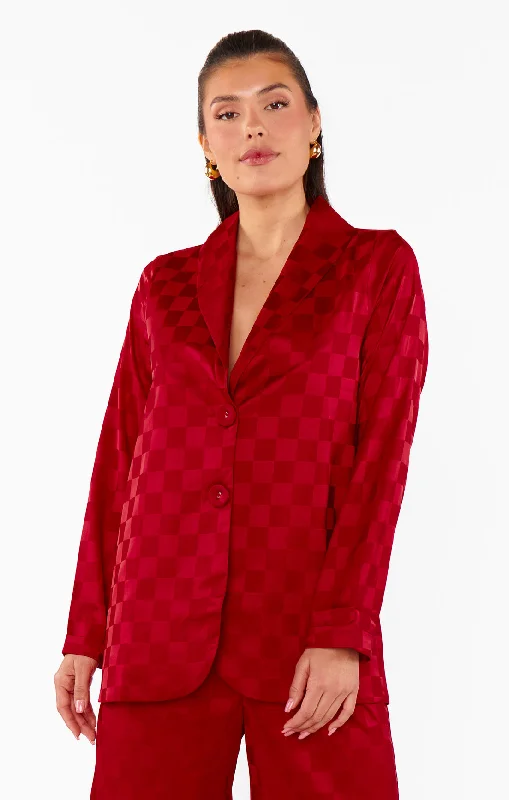 Men jackets with a zip - off sleeves to convert to a vestFelix Blazer ~ Red Checkerboard Satin Men jackets with a zip - off sleeves to convert to a vestFelix Blazer ~ Red Checkerboard Satin