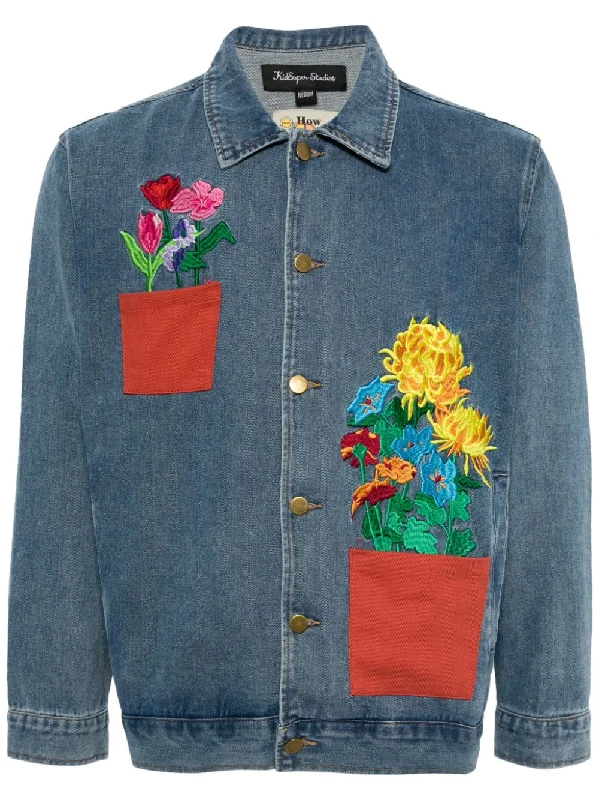 Men jackets with a built - in hood that can be stowed away when not in useFlower Pots Denim Jacket Men jackets with a built - in hood that can be stowed away when not in useFlower Pots Denim Jacket