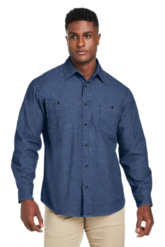 Slim - fit leather men jackets with a distressed finish for a rugged lookHarriton Mens Button Down Denim Shirt Jacket - Dark Denim Blue Slim - fit leather men jackets with a distressed finish for a rugged lookHarriton Mens Button Down Denim Shirt Jacket - Dark Denim Blue