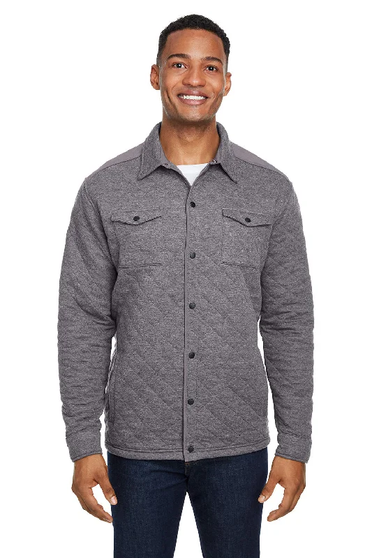 Stretch - fabric men jackets for unrestricted movement during workoutsJ America Mens Quilted Jersey Button Down Shirt Jacket - Heather Charcoal Grey Stretch - fabric men jackets for unrestricted movement during workoutsJ America Mens Quilted Jersey Button Down Shirt Jacket - Heather Charcoal Grey