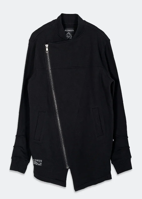 Bomber men jackets with ribbed cuffs for a classic 80s styleKonus Men's Asymmetrical Jacket in Black Bomber men jackets with ribbed cuffs for a classic 80s styleKonus Men's Asymmetrical Jacket in Black