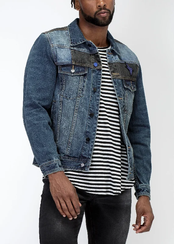 Plus - size men jackets with adjustable drawstrings for a comfortable fitKonus Men's Block Denim Jacket Plus - size men jackets with adjustable drawstrings for a comfortable fitKonus Men's Block Denim Jacket