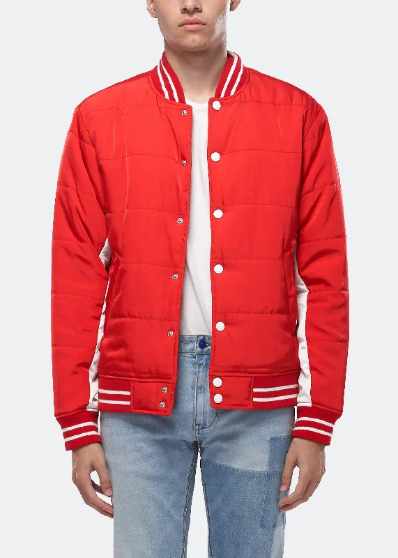 Men jackets with a built - in hood that can be stowed away when not in useKonus Men's Bomber Jacket in Red Men jackets with a built - in hood that can be stowed away when not in useKonus Men's Bomber Jacket in Red