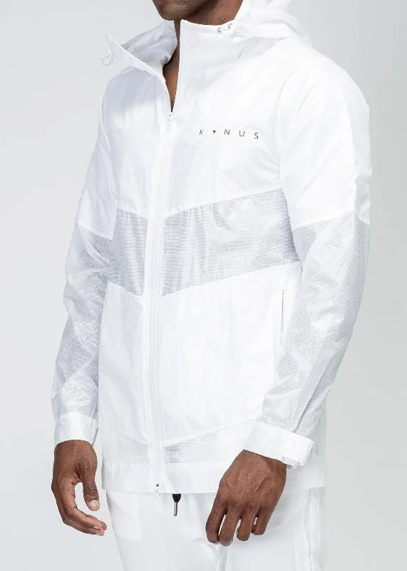 Fleece - lined men jackets for cold - weather commutingKonus Men's Hooded Windbreaker in White Fleece - lined men jackets for cold - weather commutingKonus Men's Hooded Windbreaker in White