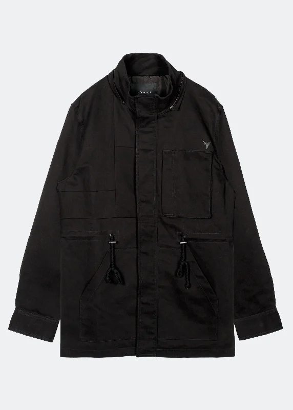 Lightweight men jackets made from recycled nylon for eco - friendly travelKonus Men's M-65 Jacket With Oversized Hood in Black