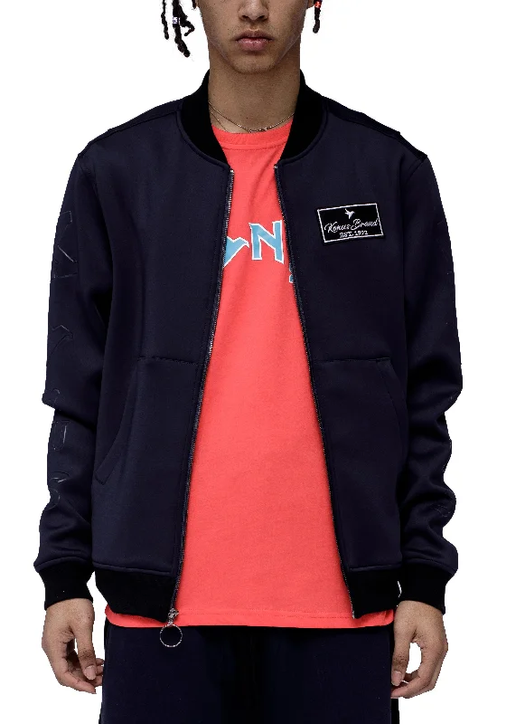 Embroidered men jackets with intricate floral designs for a unique aestheticKonus Men's Scuba Bomber Jacket in Navy Embroidered men jackets with intricate floral designs for a unique aestheticKonus Men's Scuba Bomber Jacket in Navy