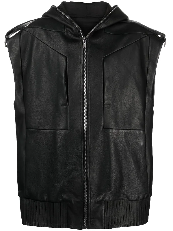 Plus - size men jackets with adjustable drawstrings for a comfortable fitLido Sleeveless Hooded Leather Jacket Plus - size men jackets with adjustable drawstrings for a comfortable fitLido Sleeveless Hooded Leather Jacket