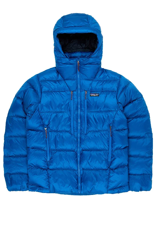 Men jackets with a built - in hood that can be stowed away when not in usePatagonia Men's Fitz Roy Down Hoody - Endless Blue Men jackets with a built - in hood that can be stowed away when not in usePatagonia Men's Fitz Roy Down Hoody - Endless Blue