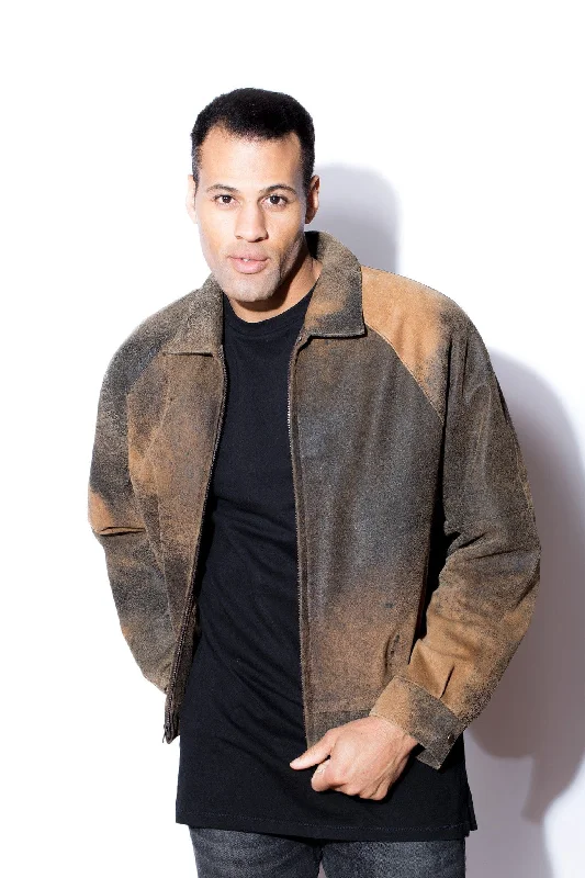 Men jackets with a built - in hood that can be stowed away when not in useMen's Brown Distressed Shaved Lambskin Bomber Men jackets with a built - in hood that can be stowed away when not in useMen's Brown Distressed Shaved Lambskin Bomber