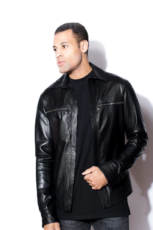 Men jackets with a hidden interior pocket for secure storageMen's Black Leather Shirt Men jackets with a hidden interior pocket for secure storageMen's Black Leather Shirt