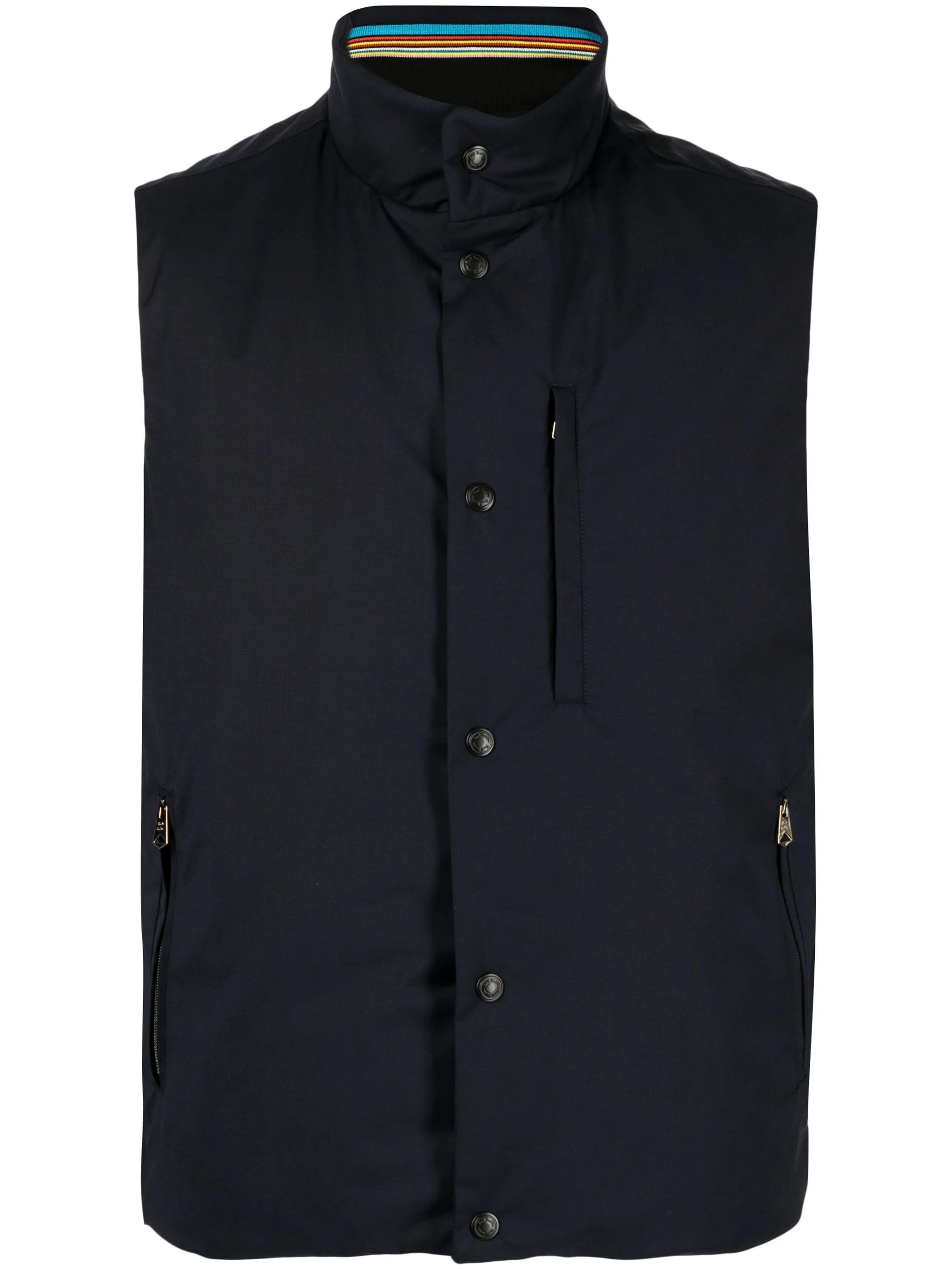 Slim - fit leather men jackets with a distressed finish for a rugged lookPadded Press-Stud Fastening Vest Slim - fit leather men jackets with a distressed finish for a rugged lookPadded Press-Stud Fastening Vest
