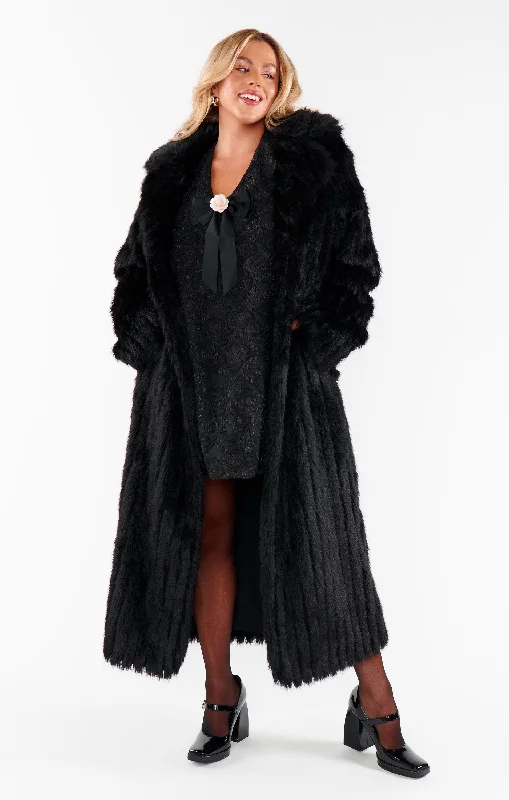 Hooded men jackets with a detachable faux - fur trim for added warmthPlaza Coat ~ Black Faux Fur Hooded men jackets with a detachable faux - fur trim for added warmthPlaza Coat ~ Black Faux Fur