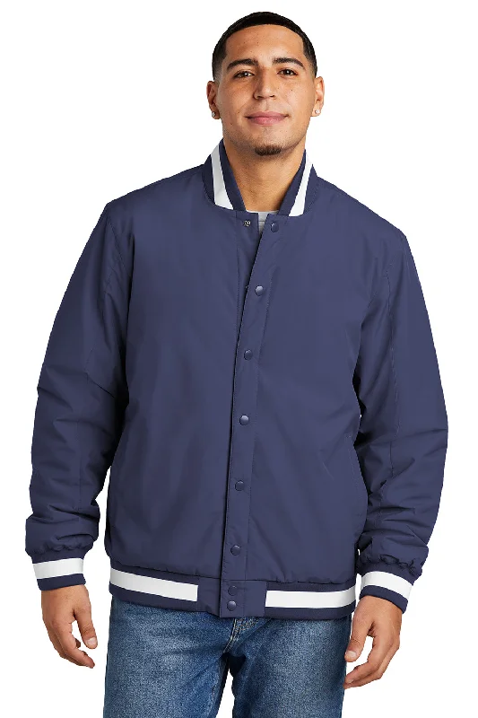Fleece - lined men jackets for cold - weather commutingSport-Tek Mens Water Resistant Snap Down Varsity Jacket - True Navy Blue Fleece - lined men jackets for cold - weather commutingSport-Tek Mens Water Resistant Snap Down Varsity Jacket - True Navy Blue