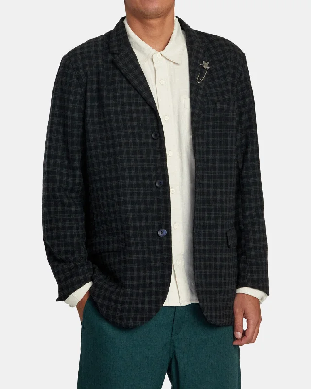 Fleece - lined men jackets for cold - weather commutingSpun Spirit Studio Plaid Blazer - Navy Fleece - lined men jackets for cold - weather commutingSpun Spirit Studio Plaid Blazer - Navy