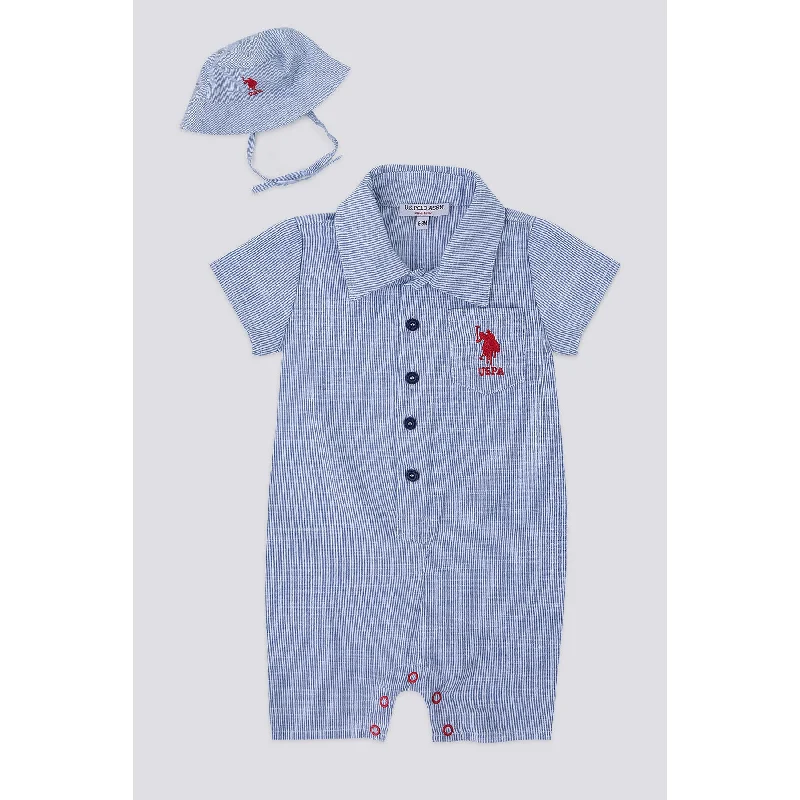 Men's ribbed cuffs and hem polo shirts for a textured lookBÉBÉ / COMBISHORT MARIN RAYÉ BLEU AVEC CHAPEAU BOB - USB1152-V1 Men's ribbed cuffs and hem polo shirts for a textured lookBÉBÉ / COMBISHORT MARIN RAYÉ BLEU AVEC CHAPEAU BOB - USB1152-V1