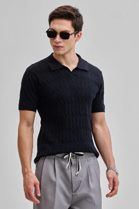 Men's plus size golf polo shirts in moisture wicking fabricBlack Knitted Polo T-Shirt Men's plus size golf polo shirts in moisture wicking fabricBlack Knitted Polo T-Shirt
