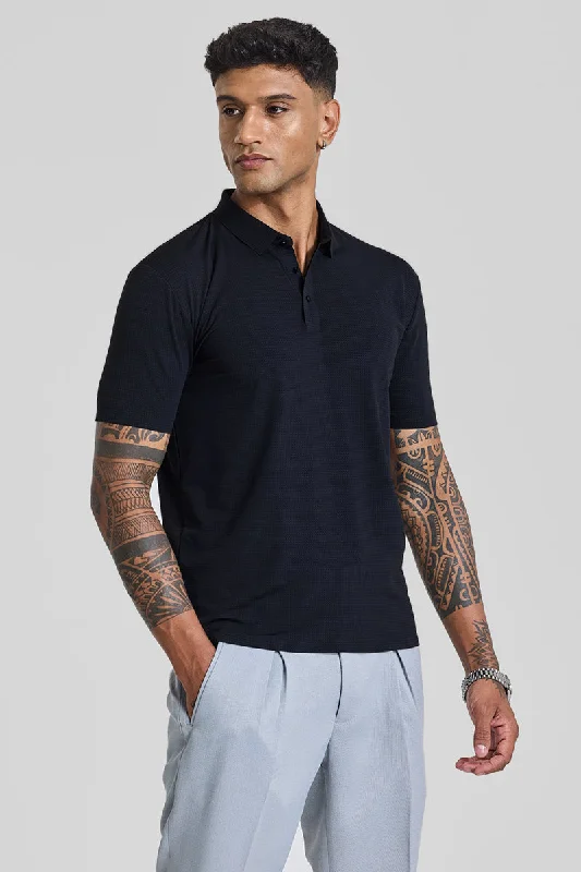 Men's UV - protected polo shirts for outdoor gardeningBlack Textured Polo T-Shirt