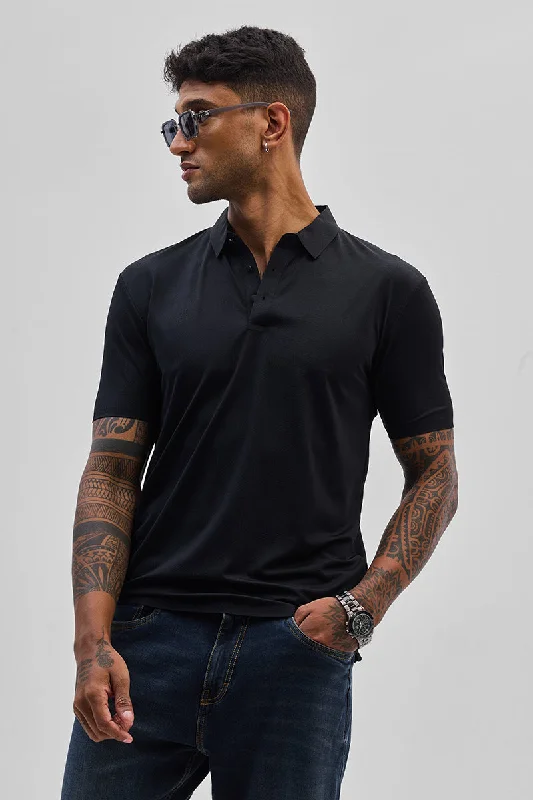 Men's formal - style silk blend polo shirts for special occasionsBlack Textured Polo T-Shirt Men's formal - style silk blend polo shirts for special occasionsBlack Textured Polo T-Shirt