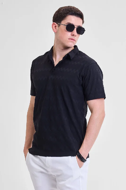 Men's vintage - inspired retro polo shirts with unique patternsBlack Textured Polo T-Shirt Men's vintage - inspired retro polo shirts with unique patternsBlack Textured Polo T-Shirt