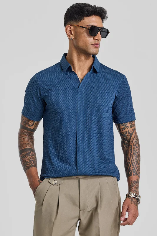 Men's budget - friendly basic polo shirts in multiple colorsBlue Textured Polo T-Shirt Men's budget - friendly basic polo shirts in multiple colorsBlue Textured Polo T-Shirt
