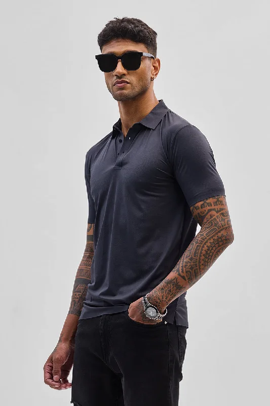 Men's budget - friendly basic polo shirts in multiple colorsCharcoal Grey Textured Polo T-Shirt Men's budget - friendly basic polo shirts in multiple colorsCharcoal Grey Textured Polo T-Shirt