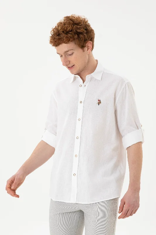 Men's long sleeve classic fit polo shirts with embroidered logosCHEMISE ENZO Blanche POUR HOMME-1844703VR013 Men's long sleeve classic fit polo shirts with embroidered logosCHEMISE ENZO Blanche POUR HOMME-1844703VR013