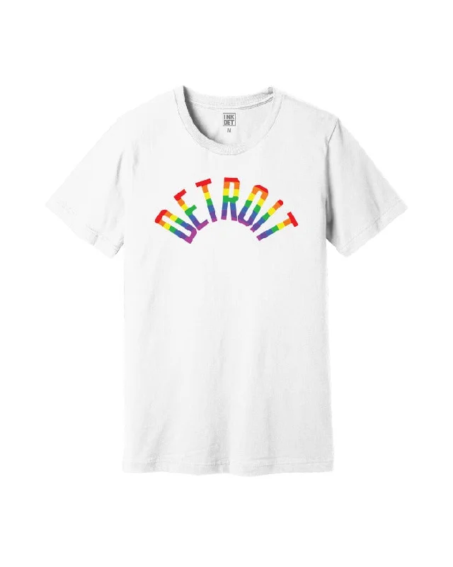 Men's organic cotton crew - neck t - shirts for everyday comfortInk Detroit Rainbow T-Shirt - White Men's organic cotton crew - neck t - shirts for everyday comfortInk Detroit Rainbow T-Shirt - White