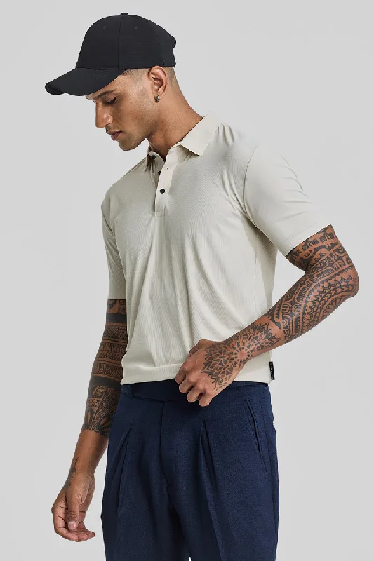 Men's UV - protected polo shirts for outdoor gardeningCream Stitchless Polo T-Shirt