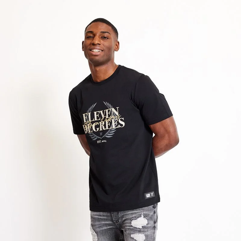 Men's button - front t - shirts with a unique artistic printCrest Graphic T-Shirt - Black Men's button - front t - shirts with a unique artistic printCrest Graphic T-Shirt - Black