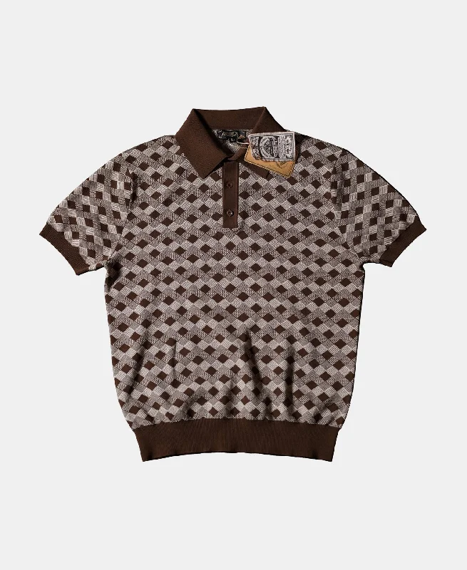 Men's button - down spread collar polo shirts for business casualDiamond Pattern Retro Knitted Polo Shirt Men's button - down spread collar polo shirts for business casualDiamond Pattern Retro Knitted Polo Shirt
