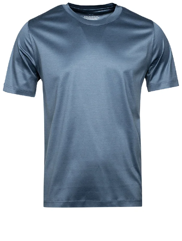 Men's thermal t - shirts with a high - neck design for cold weatherMid Blue Filo Di Soczia Crew Neck T-Shirt Men's thermal t - shirts with a high - neck design for cold weatherMid Blue Filo Di Soczia Crew Neck T-Shirt