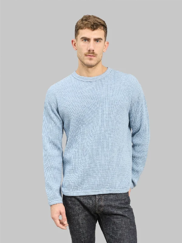 Men's stretchable athletic polo shirts for fitness workoutsFullcount 5964-24 Twisted Heather Waffle L/S T-Shirt Heather Blue Men's stretchable athletic polo shirts for fitness workoutsFullcount 5964-24 Twisted Heather Waffle L/S T-Shirt Heather Blue