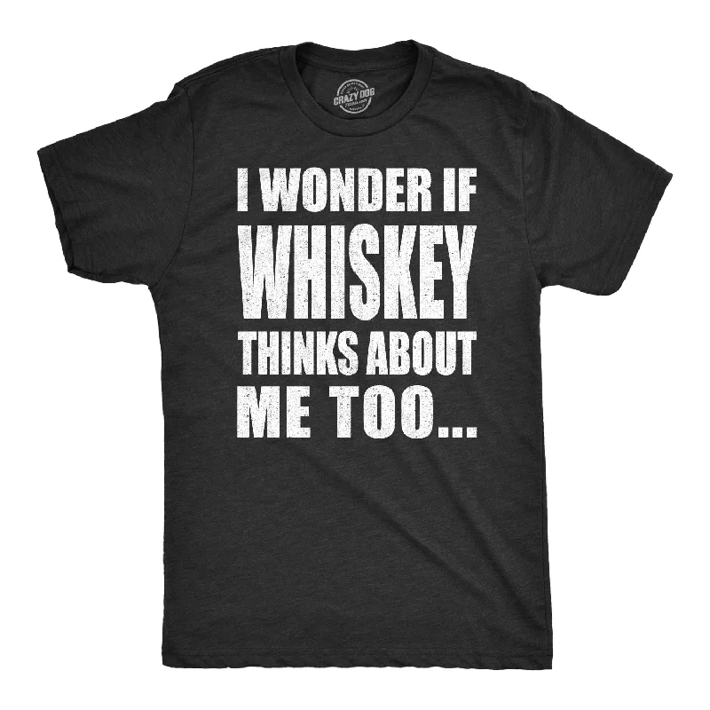Men's long - sleeve henley t - shirts with button - down placketsI Wonder If Whiskey Thinks About Me Too Men's T Shirt Men's long - sleeve henley t - shirts with button - down placketsI Wonder If Whiskey Thinks About Me Too Men's T Shirt