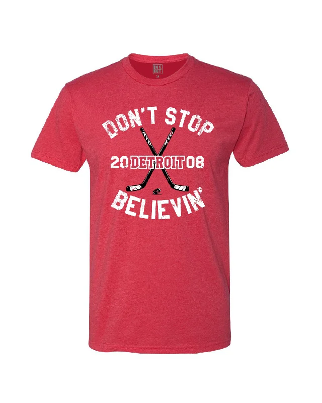 Men's lightweight performance t - shirts for running marathonsInk Detroit Don't Stop Believin' 2008 T-Shirt - Red Men's lightweight performance t - shirts for running marathonsInk Detroit Don't Stop Believin' 2008 T-Shirt - Red