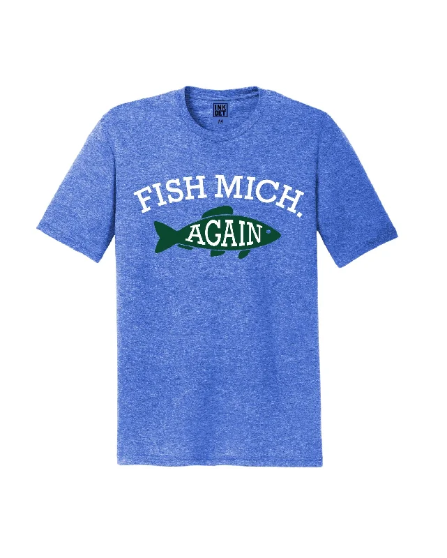 Men's moisture - wicking athletic t - shirts for intense workoutsInk Detroit - Fish Mich. Again T-Shirt - Heather Royal Men's moisture - wicking athletic t - shirts for intense workoutsInk Detroit - Fish Mich. Again T-Shirt - Heather Royal