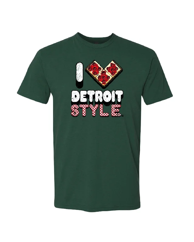 Men's distressed denim - look t - shirts with a rugged appealInk Detroit - I Love Detroit Style Pizza T-Shirt - Forest Green Men's distressed denim - look t - shirts with a rugged appealInk Detroit - I Love Detroit Style Pizza T-Shirt - Forest Green