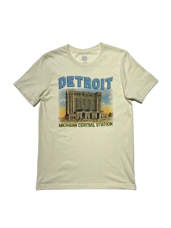 Men's moisture - wicking athletic t - shirts for intense workoutsInk Detroit- Vintage Michigan Central Station T-Shirt - Natural Men's moisture - wicking athletic t - shirts for intense workoutsInk Detroit- Vintage Michigan Central Station T-Shirt - Natural