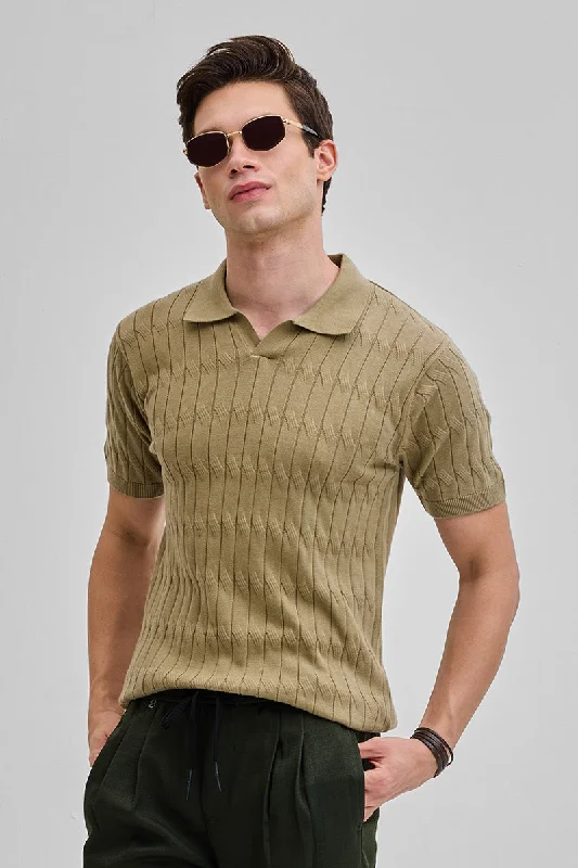 Men's jacquard woven polo shirts with intricate designsKhaki Knitted Polo T-Shirt