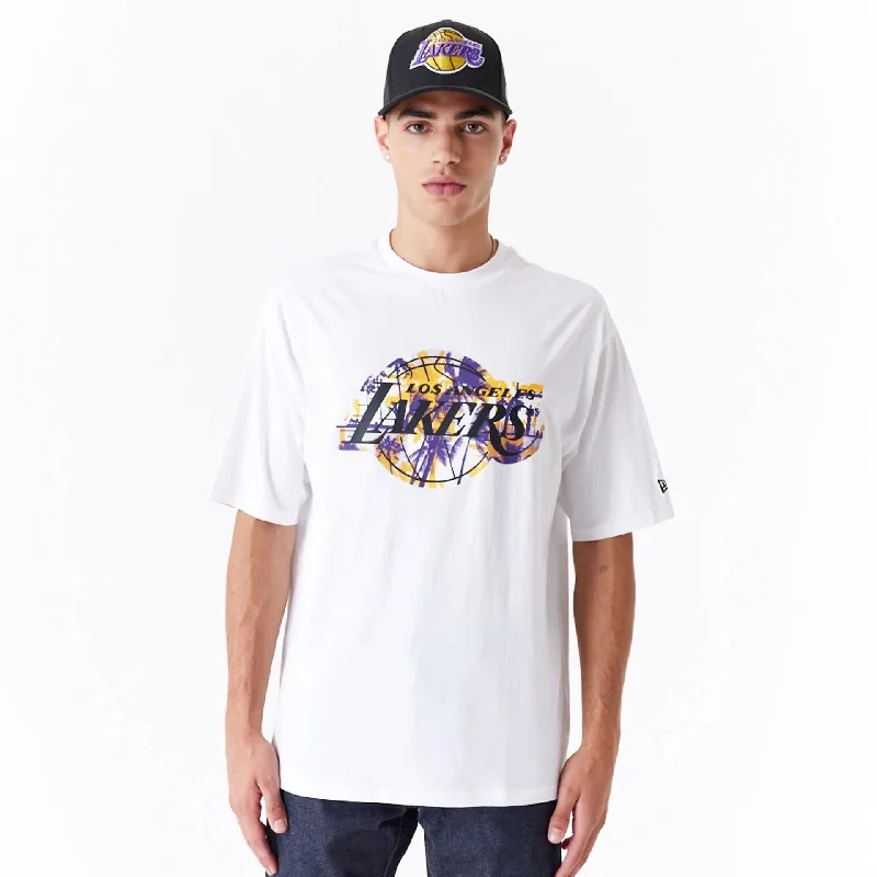 Men's printed Hawaiian t - shirts for tropical vacationsLA Lakers NBA Large Infill White Oversized T-Shirt Men's printed Hawaiian t - shirts for tropical vacationsLA Lakers NBA Large Infill White Oversized T-Shirt
