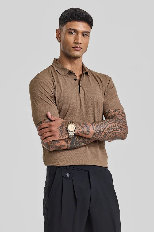 Men's vintage - inspired retro polo shirts with unique patternsLight Brown Textured Polo T-Shirt Men's vintage - inspired retro polo shirts with unique patternsLight Brown Textured Polo T-Shirt