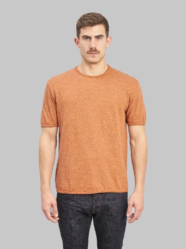 Men's breathable cotton blend polo shirts for summer outingsLoop & Weft Super Slub Tube Knit Edge Piping Crewneck T-Shirt Roast Orange