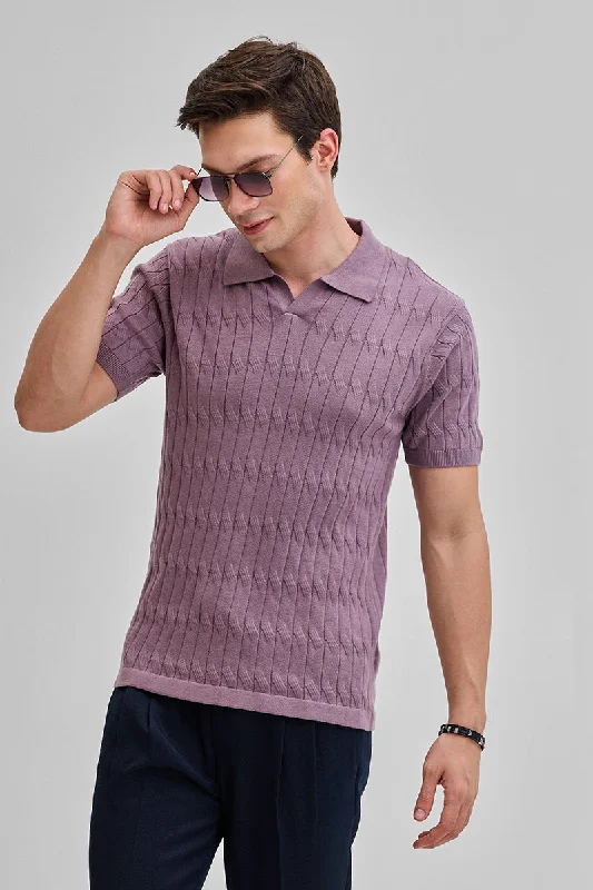 Men's formal - style silk blend polo shirts for special occasionsMauve Knitted Polo T-Shirt Men's formal - style silk blend polo shirts for special occasionsMauve Knitted Polo T-Shirt