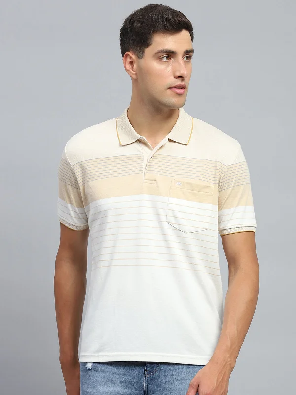 Men's polo t - shirts with a contrast collar for a preppy lookMen Beige Stripe Collar Half Sleeve T-Shirt Men's polo t - shirts with a contrast collar for a preppy lookMen Beige Stripe Collar Half Sleeve T-Shirt